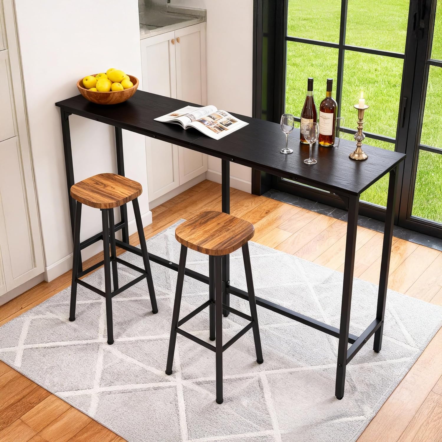 Karl home 71 Bar Table, Rectangular High Top Bar Counter Tables with Sturdy Metal Legs, Counter Height Bar Table for Small Space, Dining&Kitchen, Living Room, Easy Assembly, Black