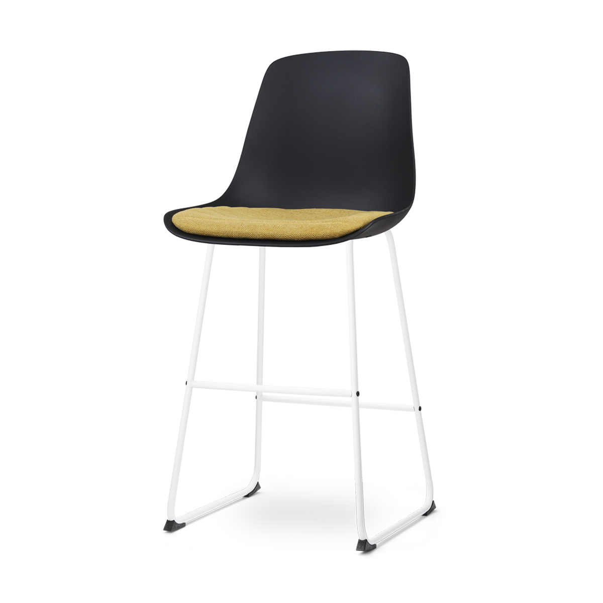 Nolon Nino-Liv Barkruk Zwart - Okergeel Kussen - Wit Frame - 75 cm