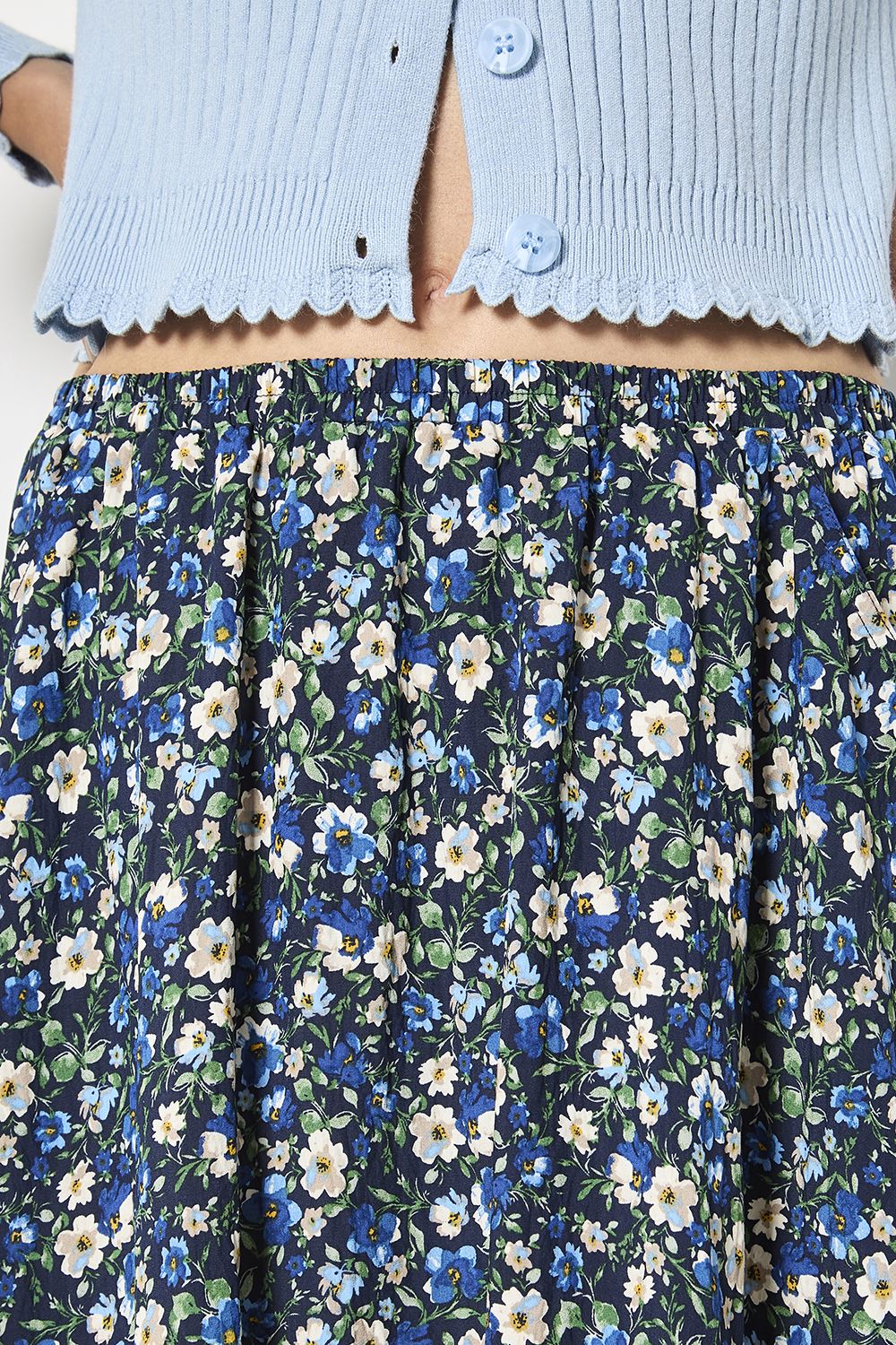 Apricot Floral Print A-Line Midaxi Skirt