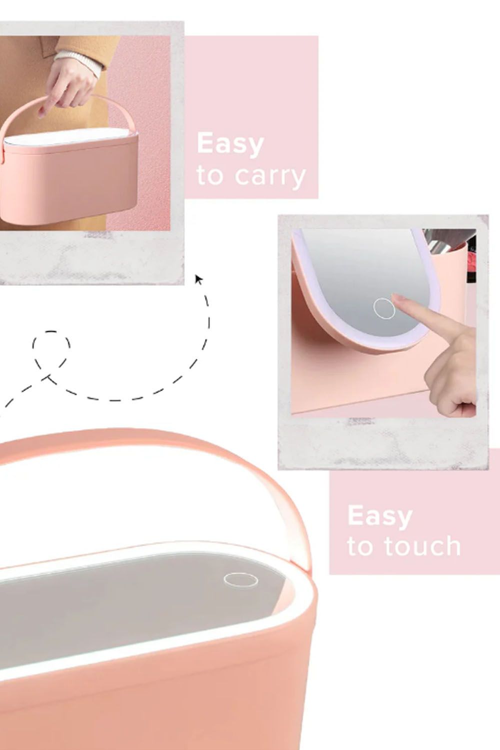 Living and Home Removable Makeup Case with Touch LED Mirror Travel Cosmetic Storage Box