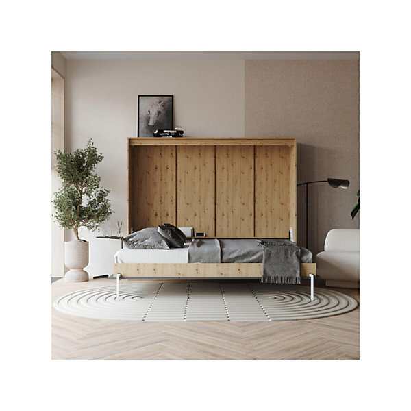 Lit escamotable 140x200cm Horizontal LUXUS Lit Mural couleur Chêne-Anthracite