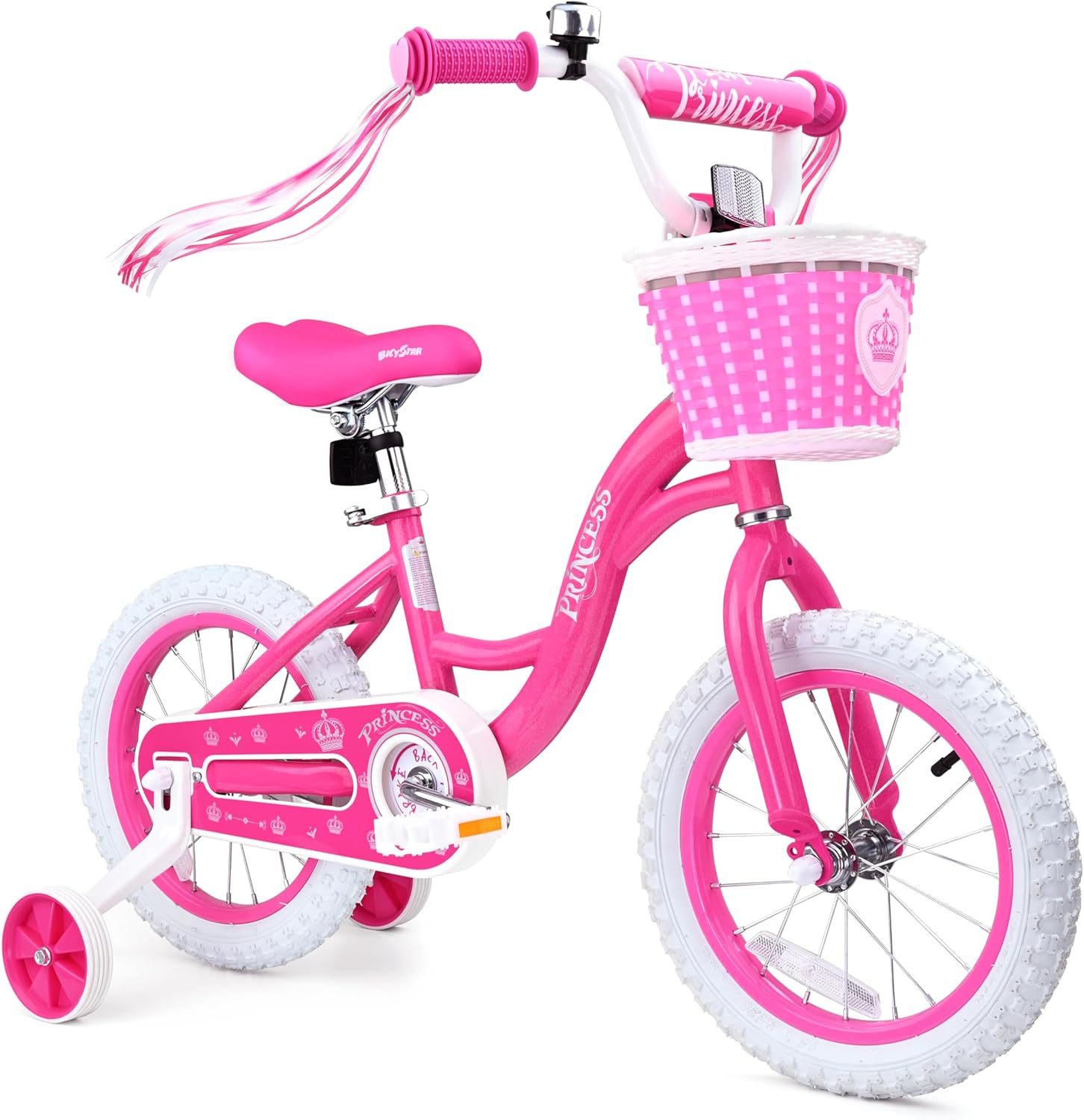 bicystar Girls Bike for Toddlers Ages 2-5 Years, 12 14 16 Inch Princess Kids Bike with Training Wheels, Sparkling Frame, Basket, Streamers, Pink Pedal Bicycle, Birthday Gift
