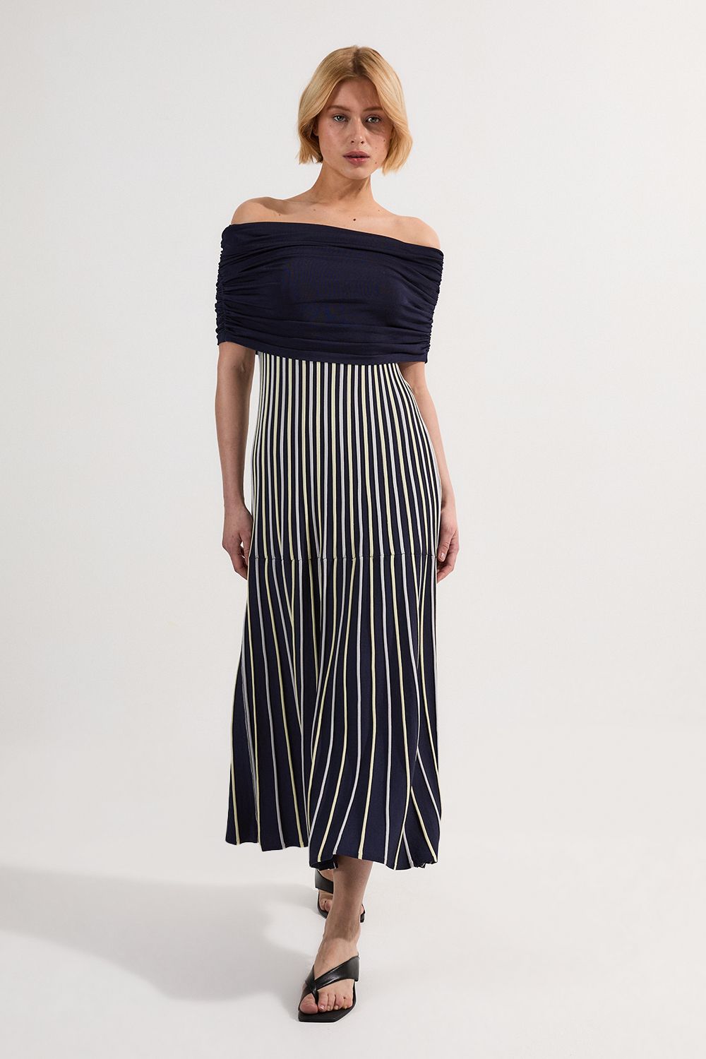 KarenMillen Striped Bardot Knitted Maxi Dress