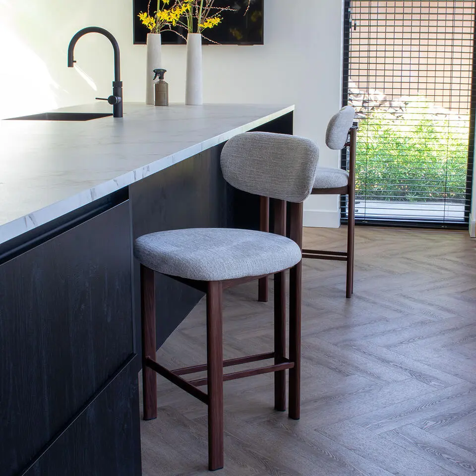 Barkruk Walnoot - Beige - Noor - Set van 2