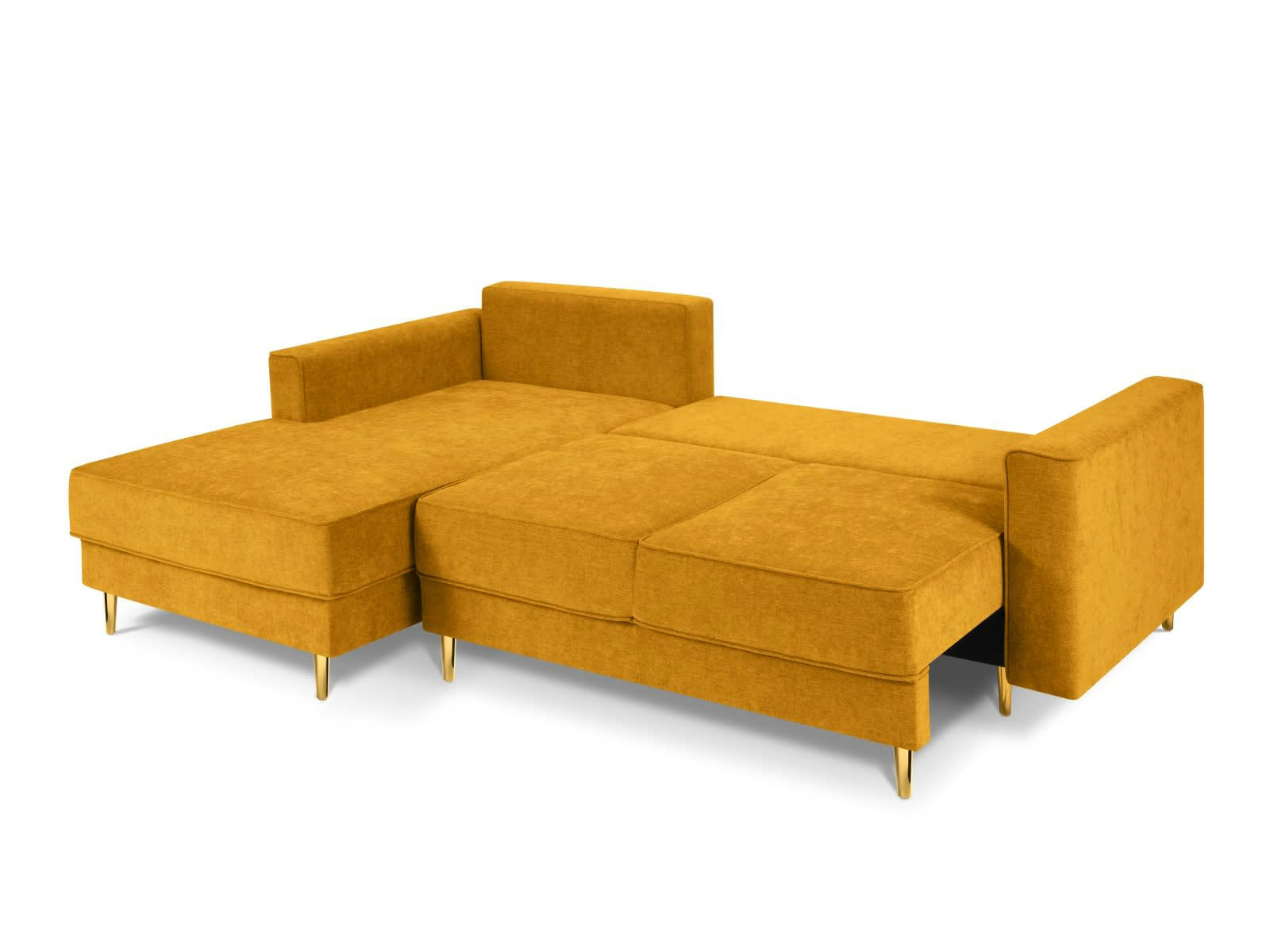 DUNAS - Canapé d'angle 4 places en tissu structuré jaune