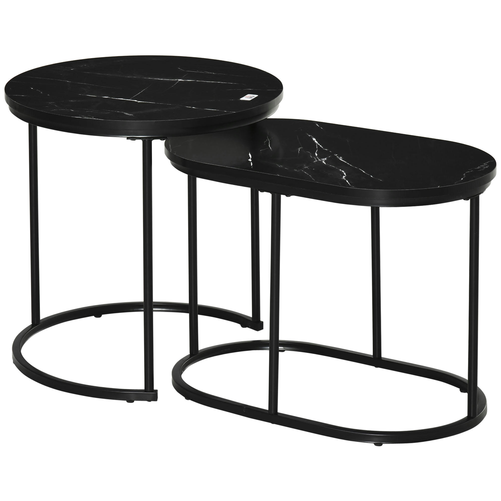 - Lot de 2 tables basses gigognes contemporaine acier aspect marbre noir