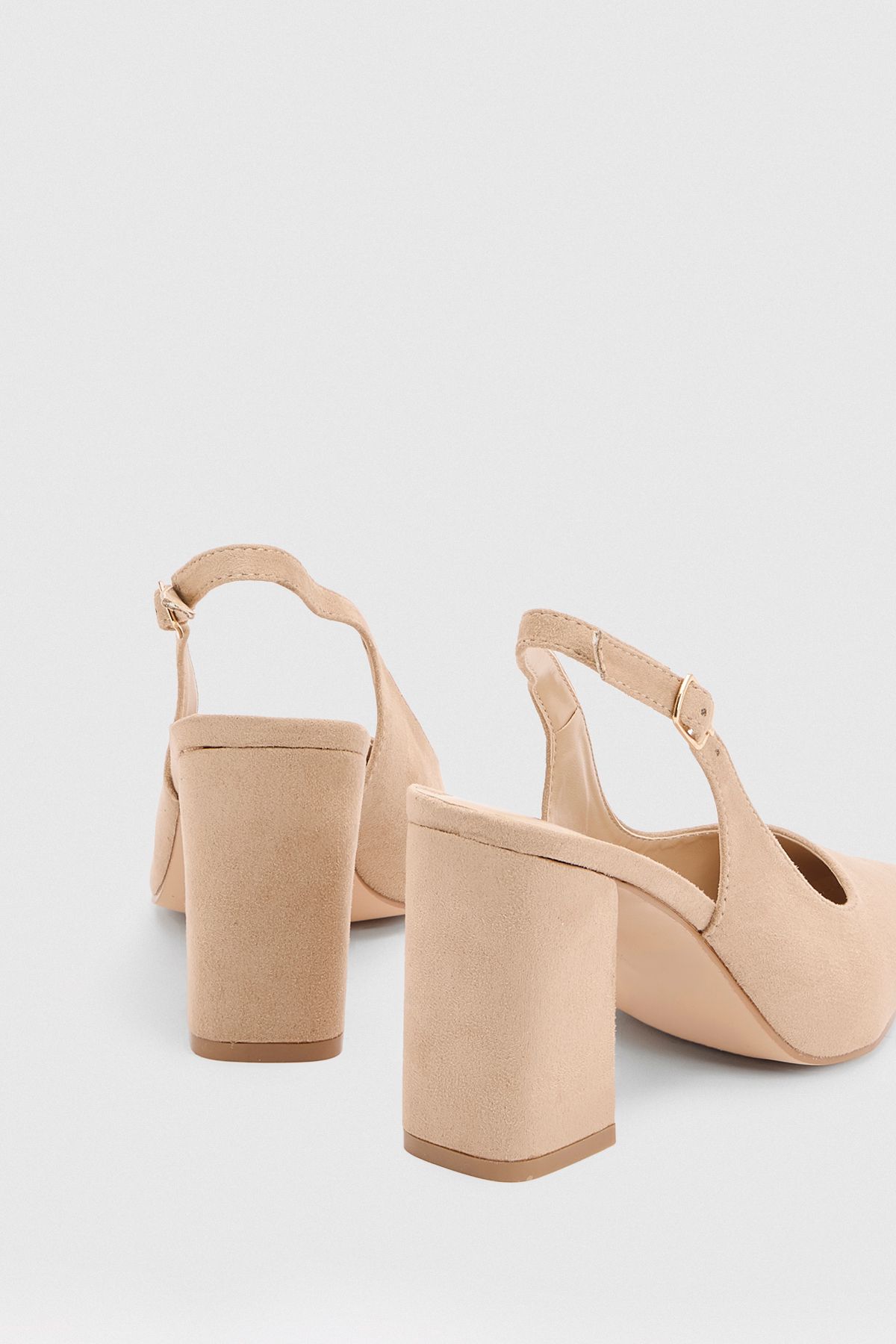 Dorothy Perkins Wide Fit Ellens Faux Suede Pointed High Block Heel Slingback Court Shoes