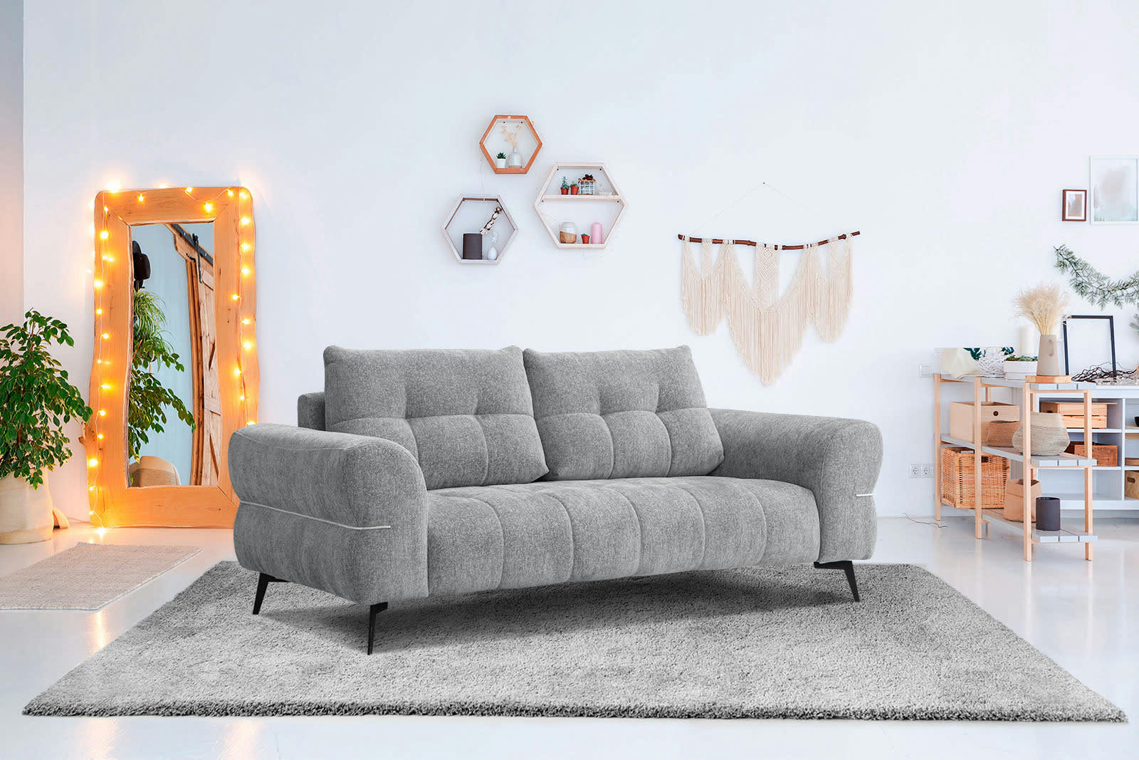 SALVINI - Canapé 3 places XXL tissu gris moyen