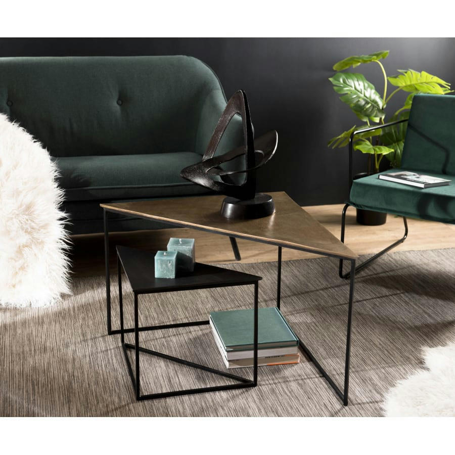 JONAS - 2 tables gigognes aluminium doré et noir pieds métal noir L71