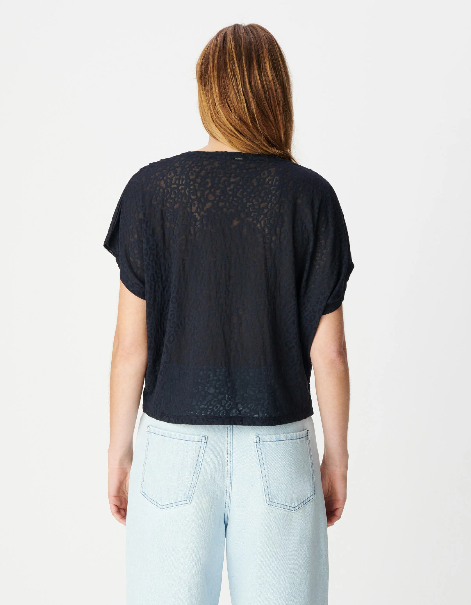 Tee-shirt loose marine imprimé léopard Femme