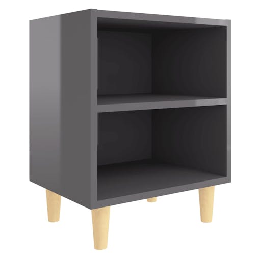 NNEVL Bed Cabinets Solid Wood Legs 2 pcs High Gloss Grey 40x30x50 cm