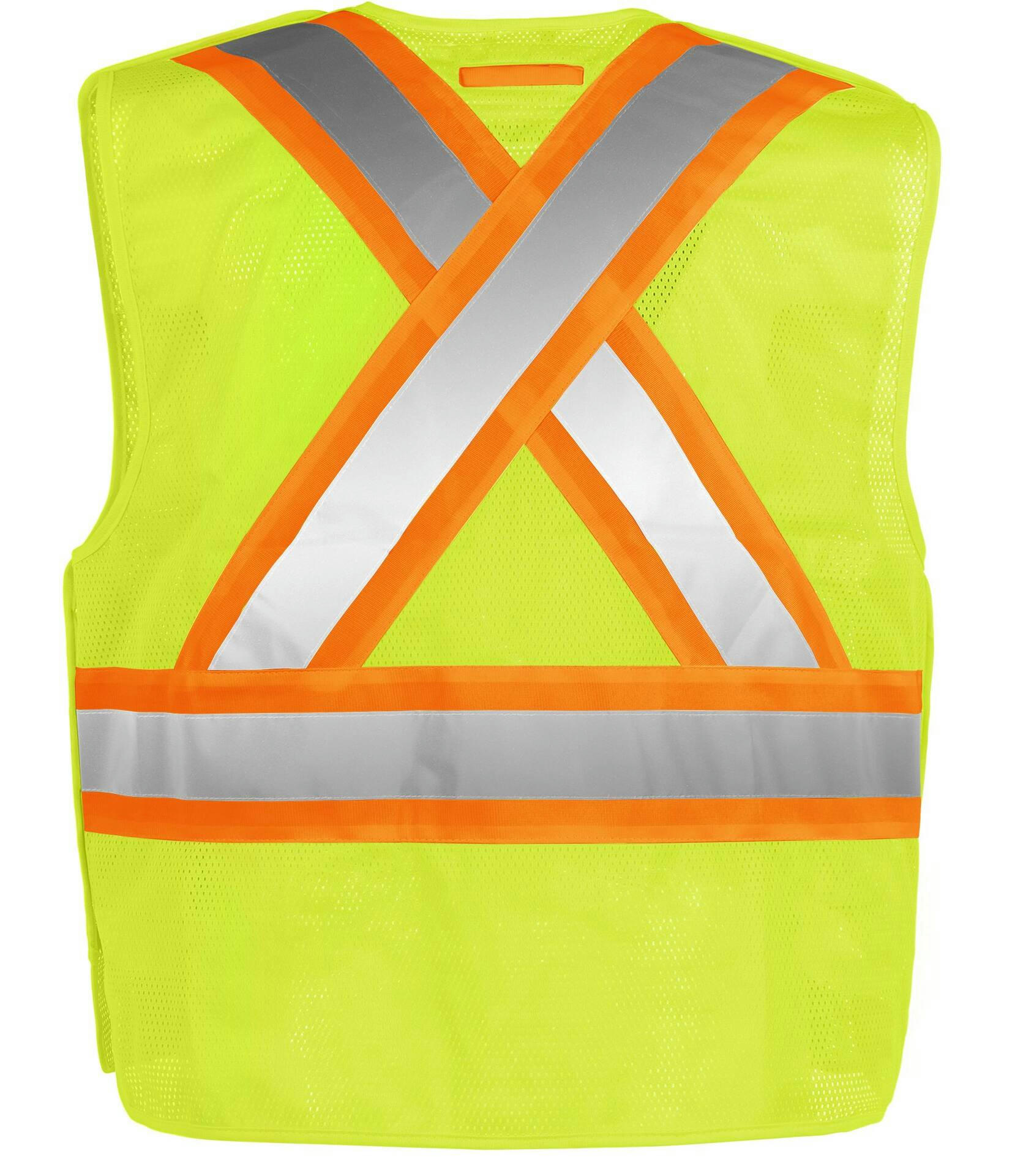 Terra Hi-Vis 5-Point Tear Away Work Vest with Reflective Tape, Front Flap Pockets, Yellow