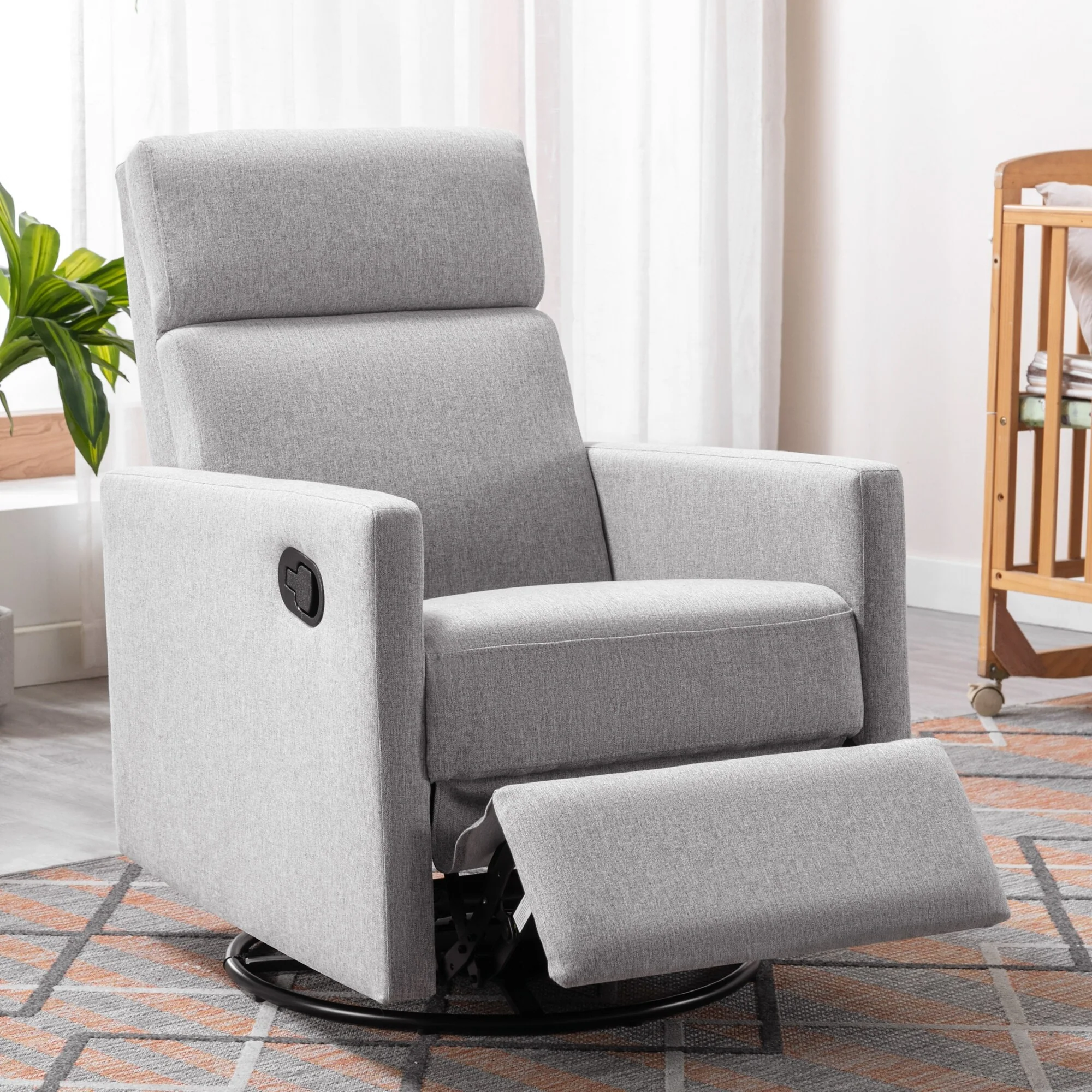 Roomfitters Modern Upholstered Rocker Nursery Chair, Plush Seating Glider Swivel Recliner Chair