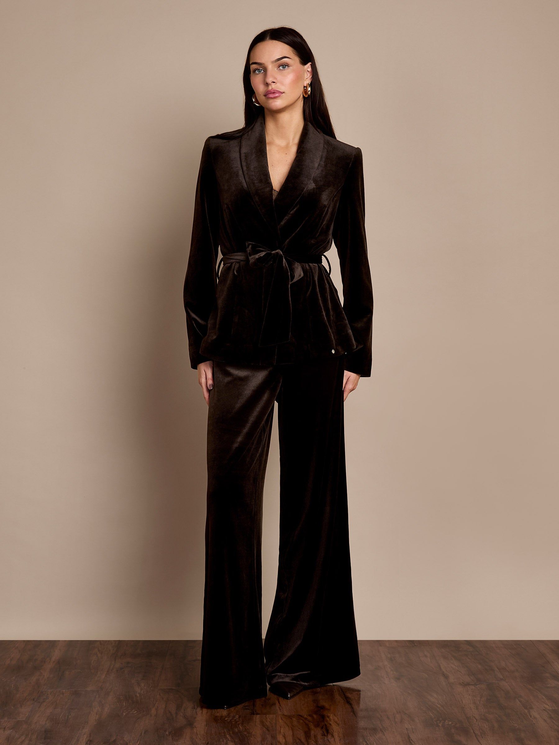 GWD by GEORGE W. DAVIES GWD Claire Chocolate Velvet Wide Leg Trousers