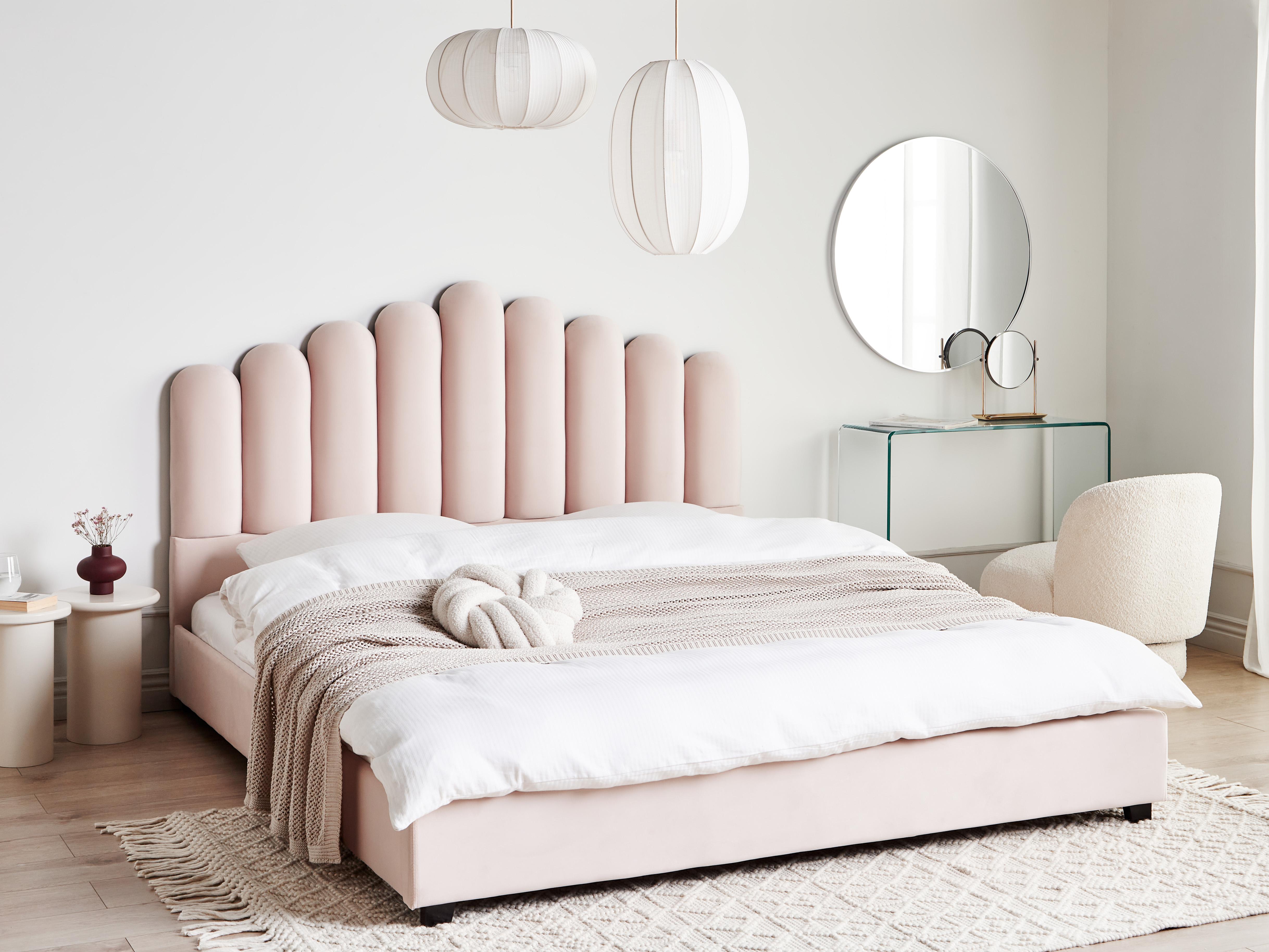 Bed Velvet VINCENNES 180 x 200 cm (EU Super King) Pastel Pink