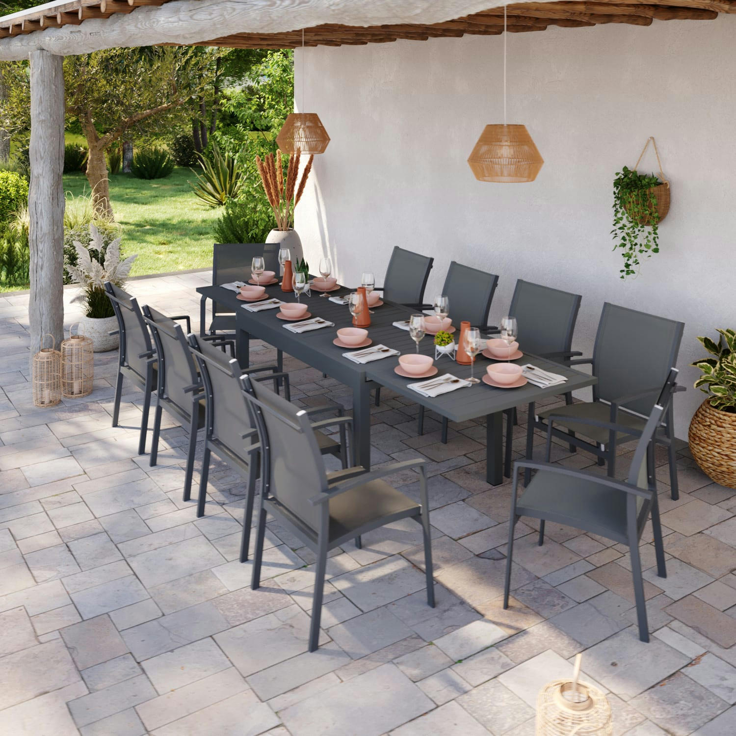 ANDRA 10 - Table de jardin 10 places en aluminium anthracite