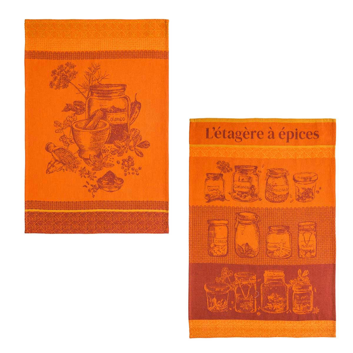 EPICES - Lot de 2 torchons imprimés en jacquard de coton 50x75