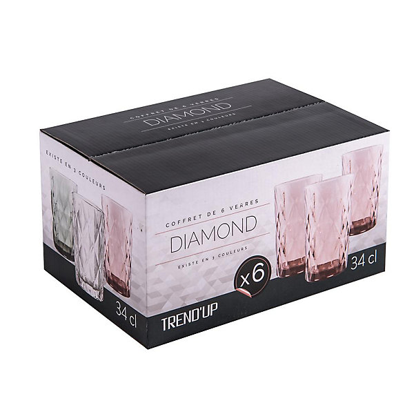 Boite de 6 gobelets haut Diamond 34 cl rose