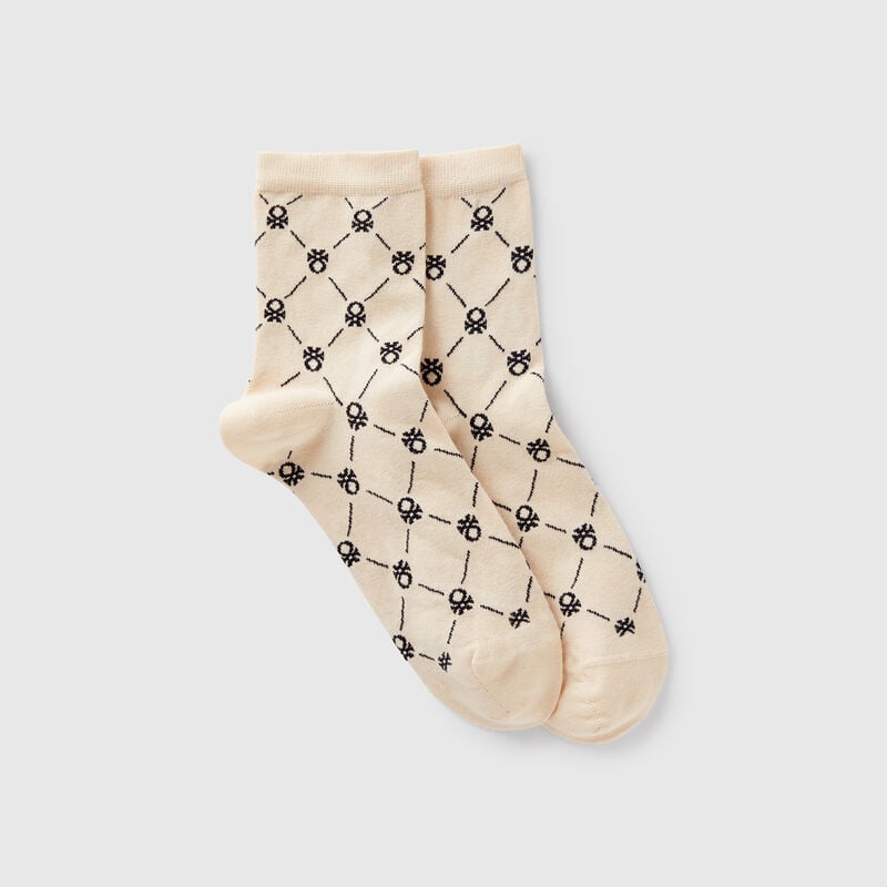 Cream socks with logos