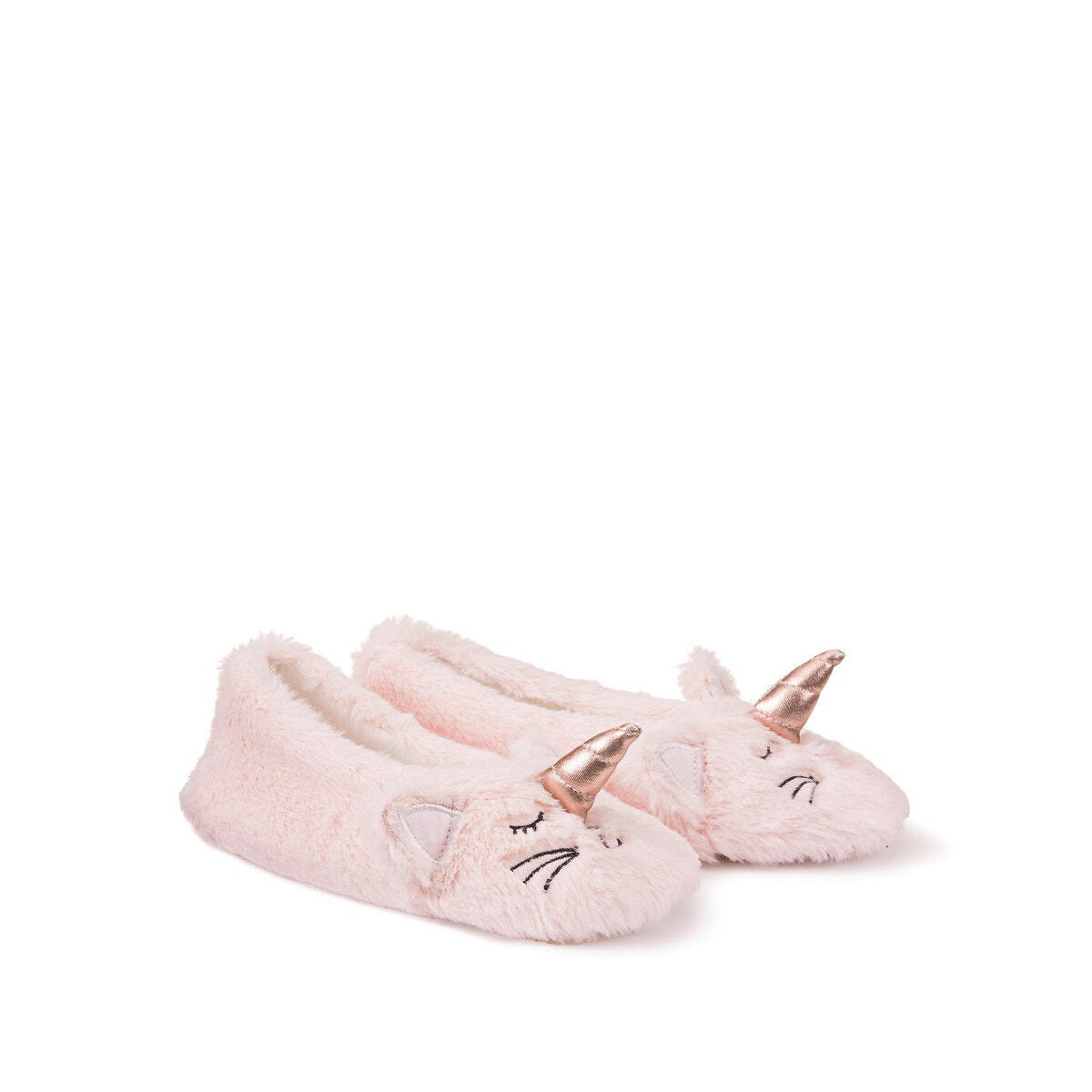 Chaussons peluche tête de chat licorne