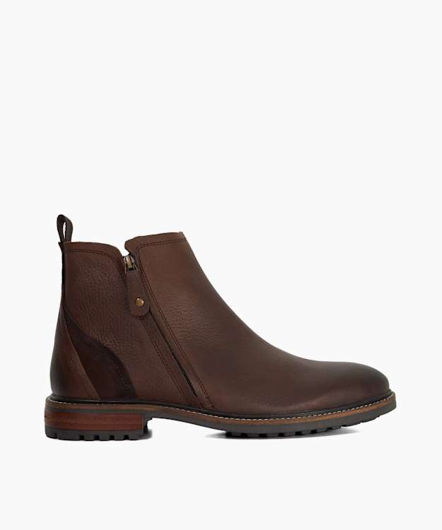 Cian Brown - Leather Zip Detail Ankle Boots