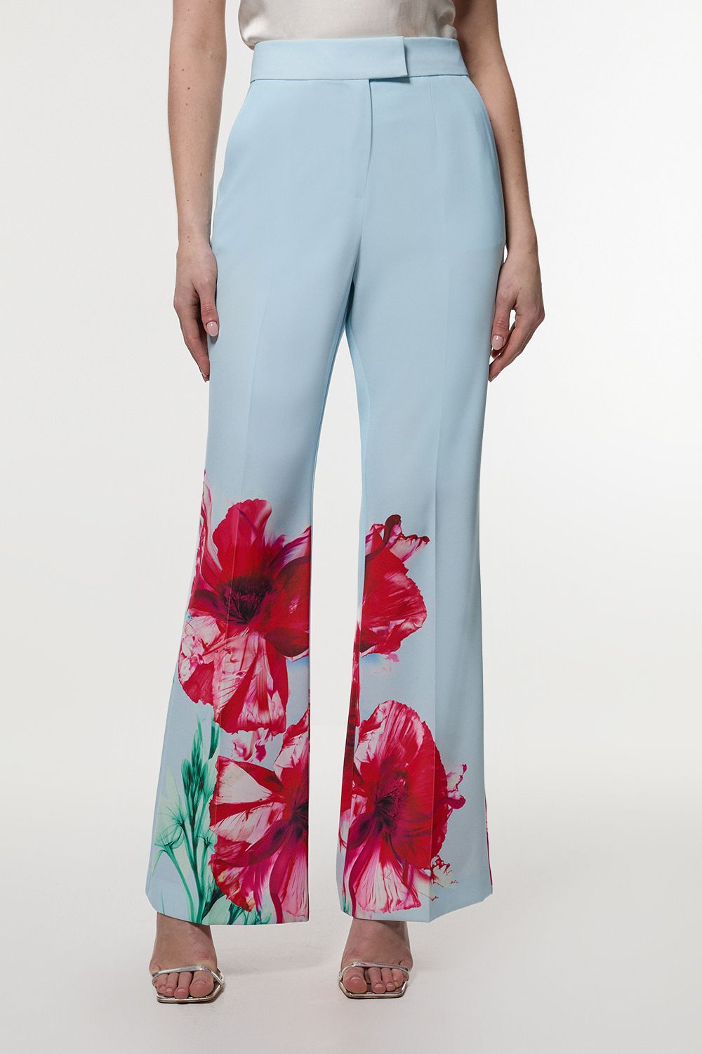 KarenMillen Tailored Crepe Placed Floral Wide Leg Trouser