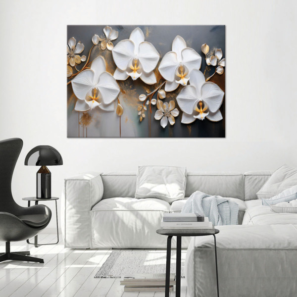 Feeby Obraz na płótnie, Orchidea Biały Kwiat Abstrakcja 60x40
