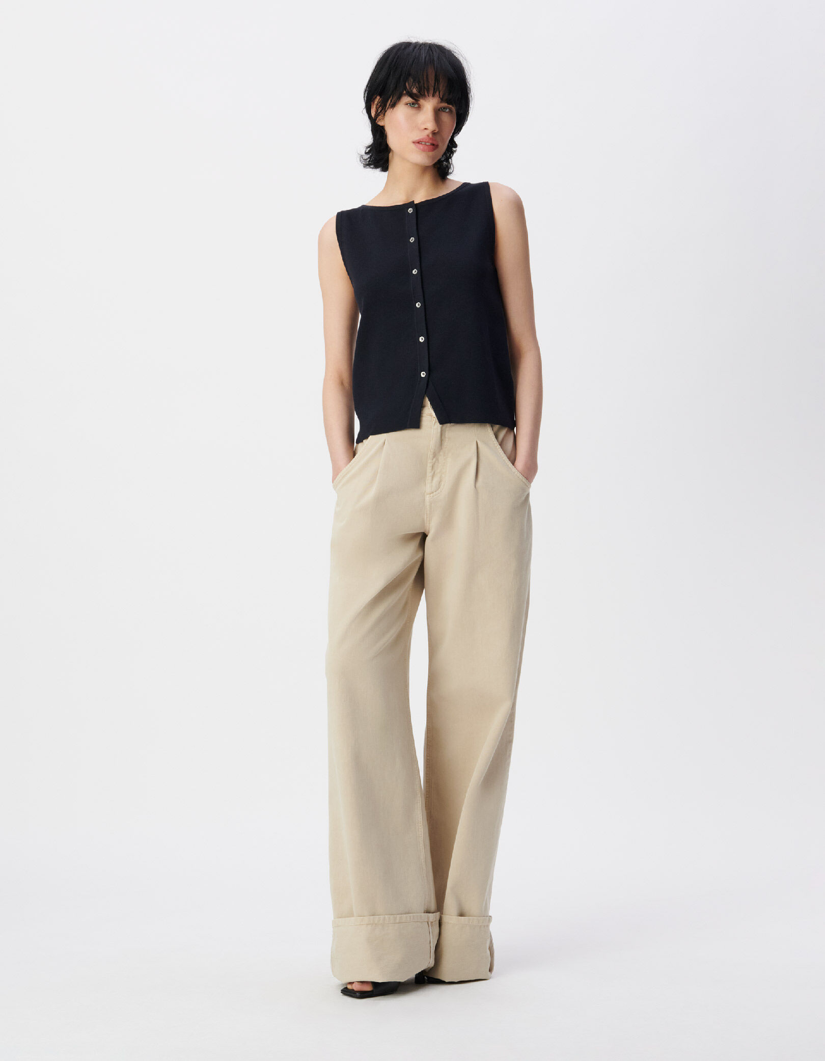 Cardigan sans manches marine tricot Femme