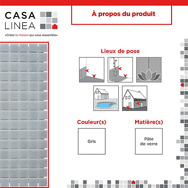 MOSAÏQUE Gris 1 PLAQUE 32,7 x 32,7 CM CASA LINEA