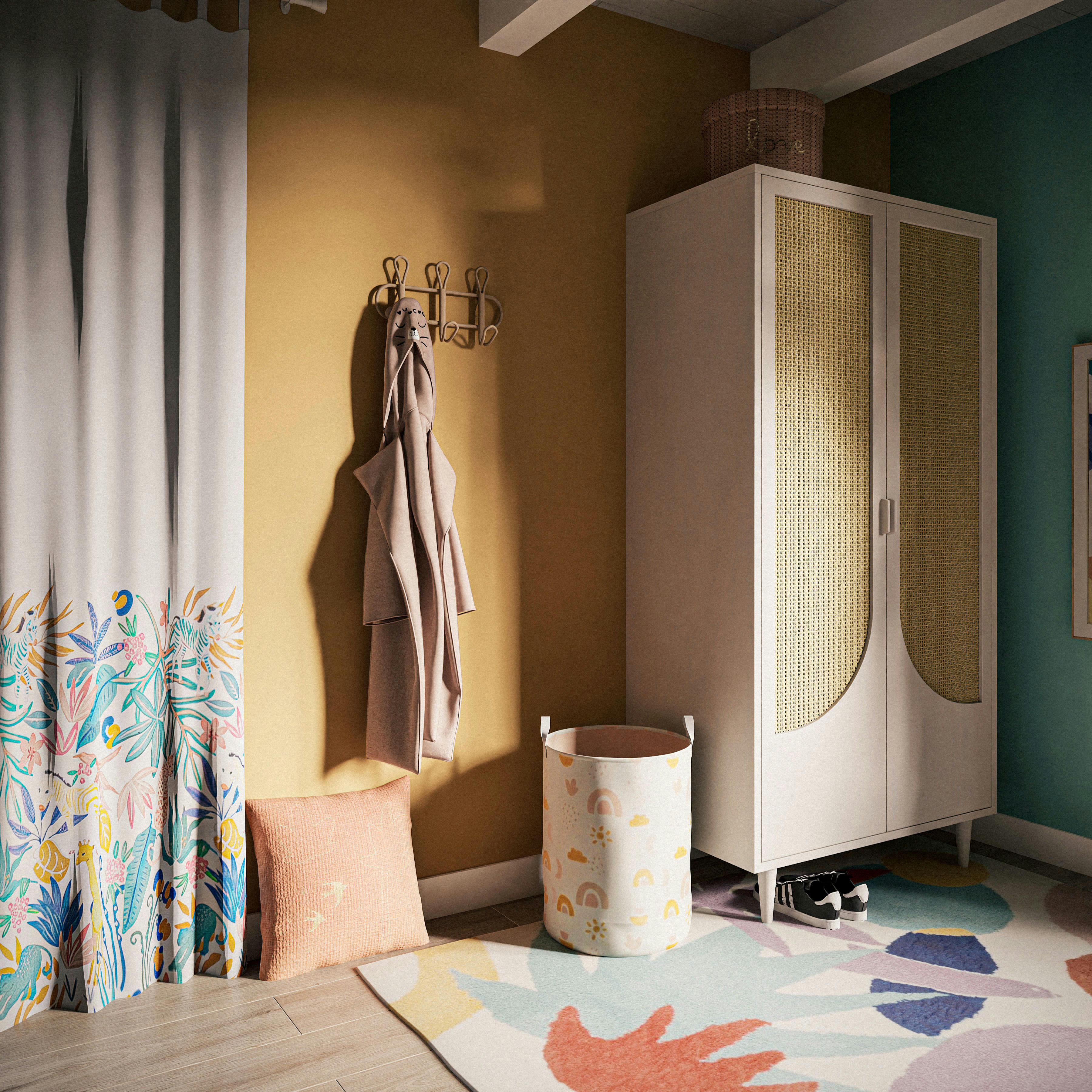 LISA - Patère 3 crochets en rotin beige