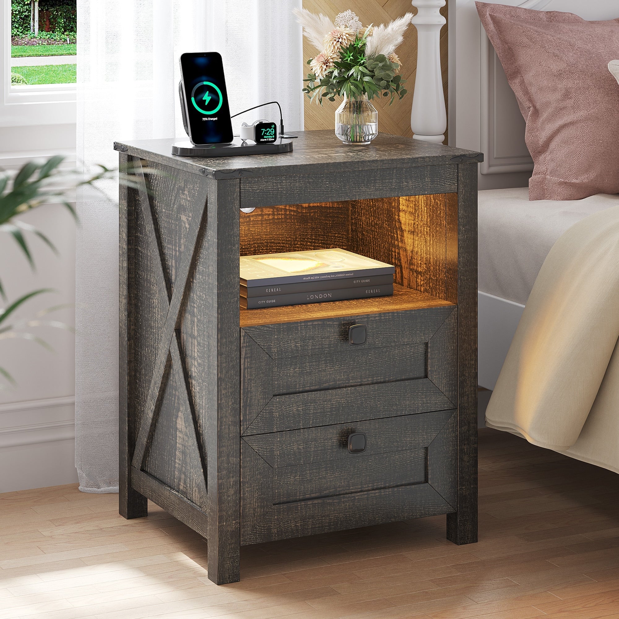 2-Drawer Nightstand with Outlet and USB Port