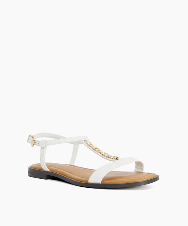 Lollipops White - Flat Embellished T Bar Sandals