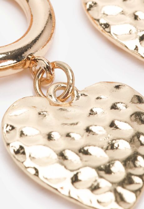 Womens Gold Textured Heart Hoop Earrings