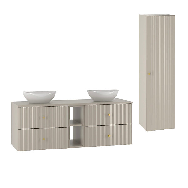 Ensemble meuble double vasque 140cm 2 niches et colonne Izae Cachemire