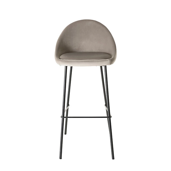 Lot de 2 tabourets de bar velours chamois et pieds métal noir