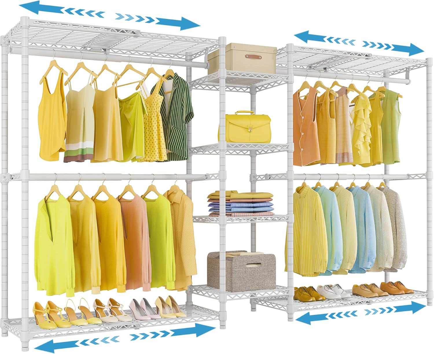 VIPEK X3 Expandable Heavy Duty Clothes Rack Adjustable from 5'2 to 8' with Flexible Shelves and Hanger Rods, Large Freestanding Clothing Racks for Hanging Clothes, Max Load 1210LBS, White