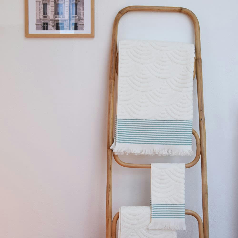 ARTEA - Serviette de bain coton Ecru et Bleu 50x100 cm