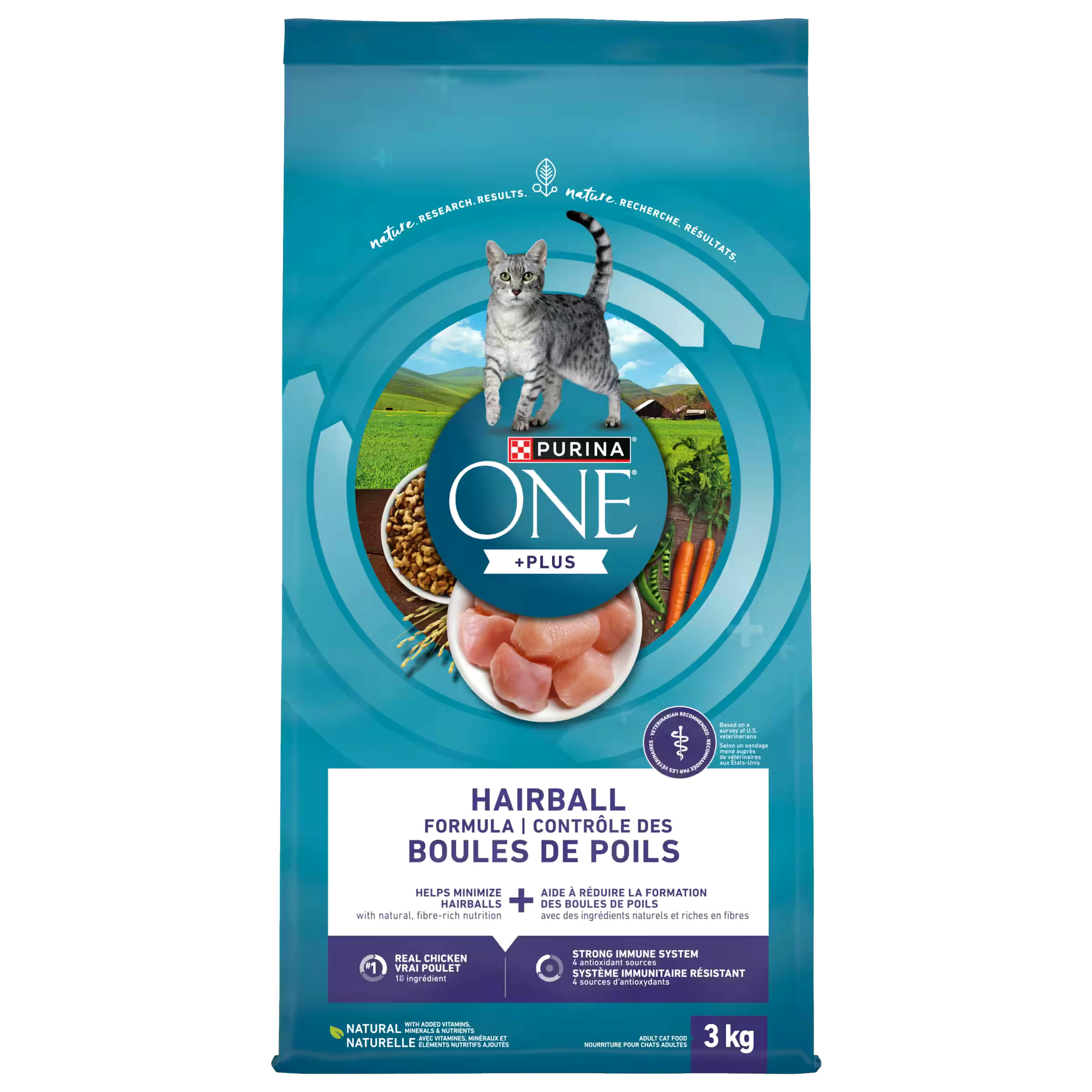 Purina ONE® Hairball Formula Chicken Adult Dry Cat Food, 3-kg