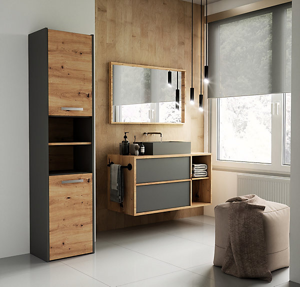 Armoire de salle de bain, antracite, chêne artisan, 170 x 40 x 30 cm