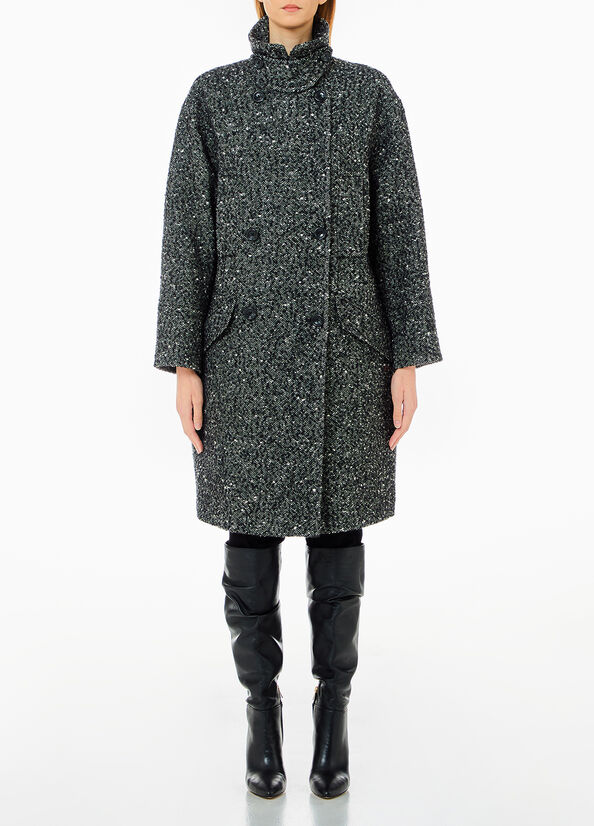 Cappotto doppiopetto in misto lana boucl&eacute;