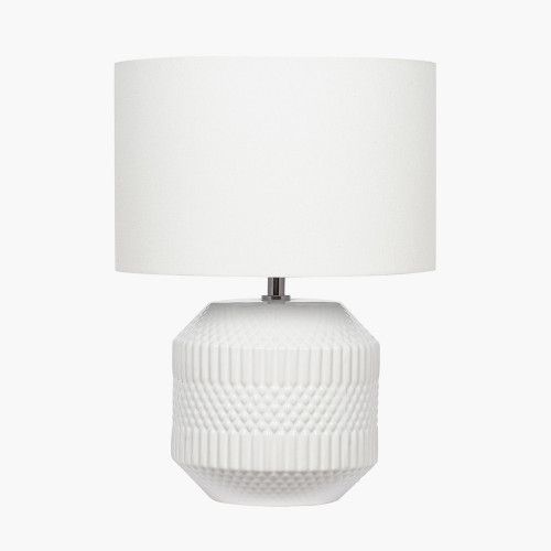 Ruma Small Grey Geometric Pattern Textured Ceramic Table Lamp with Shade