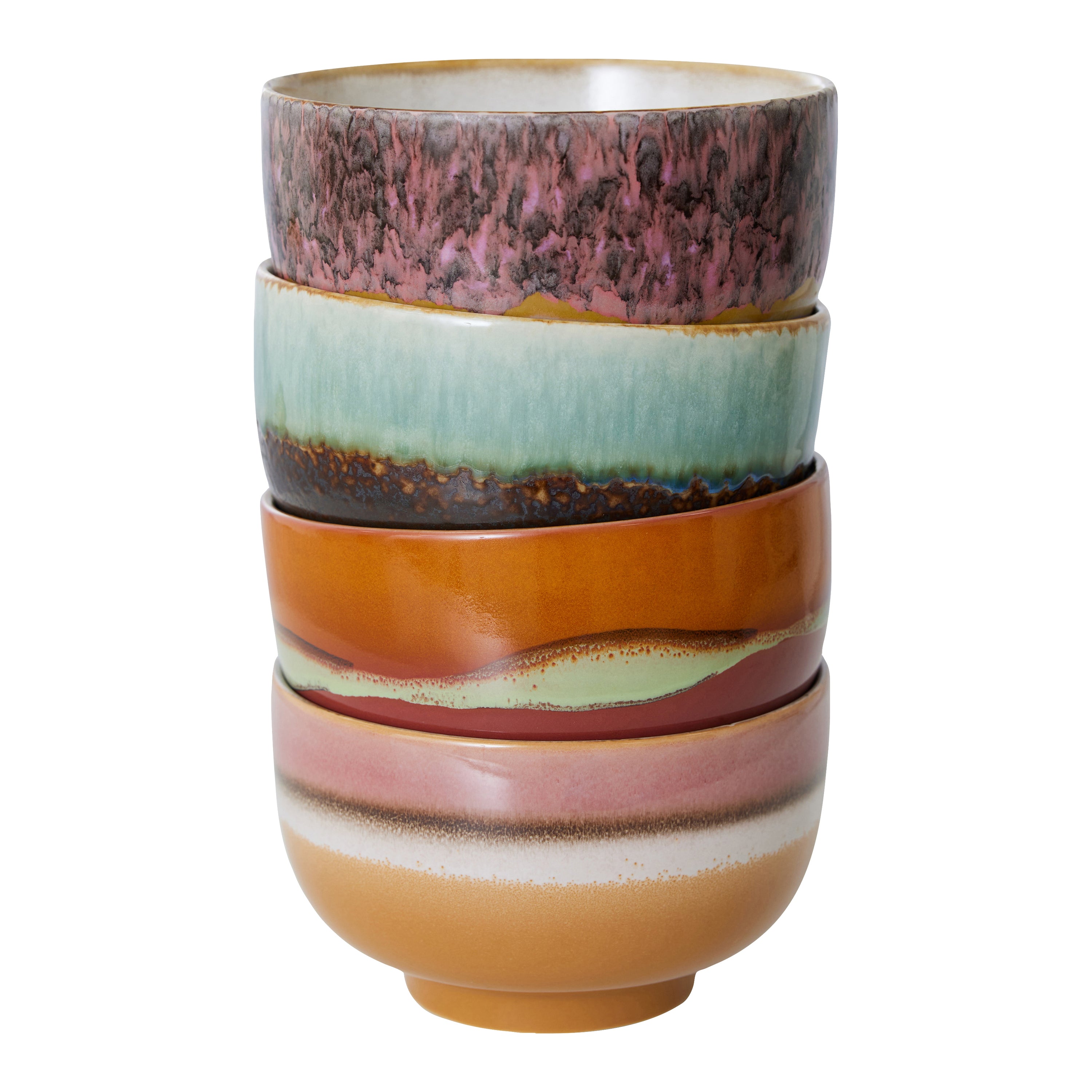 HKliving 70's Ceramics Noodle Kommen Ø 13,5 cm - Set van 4 - Geyser