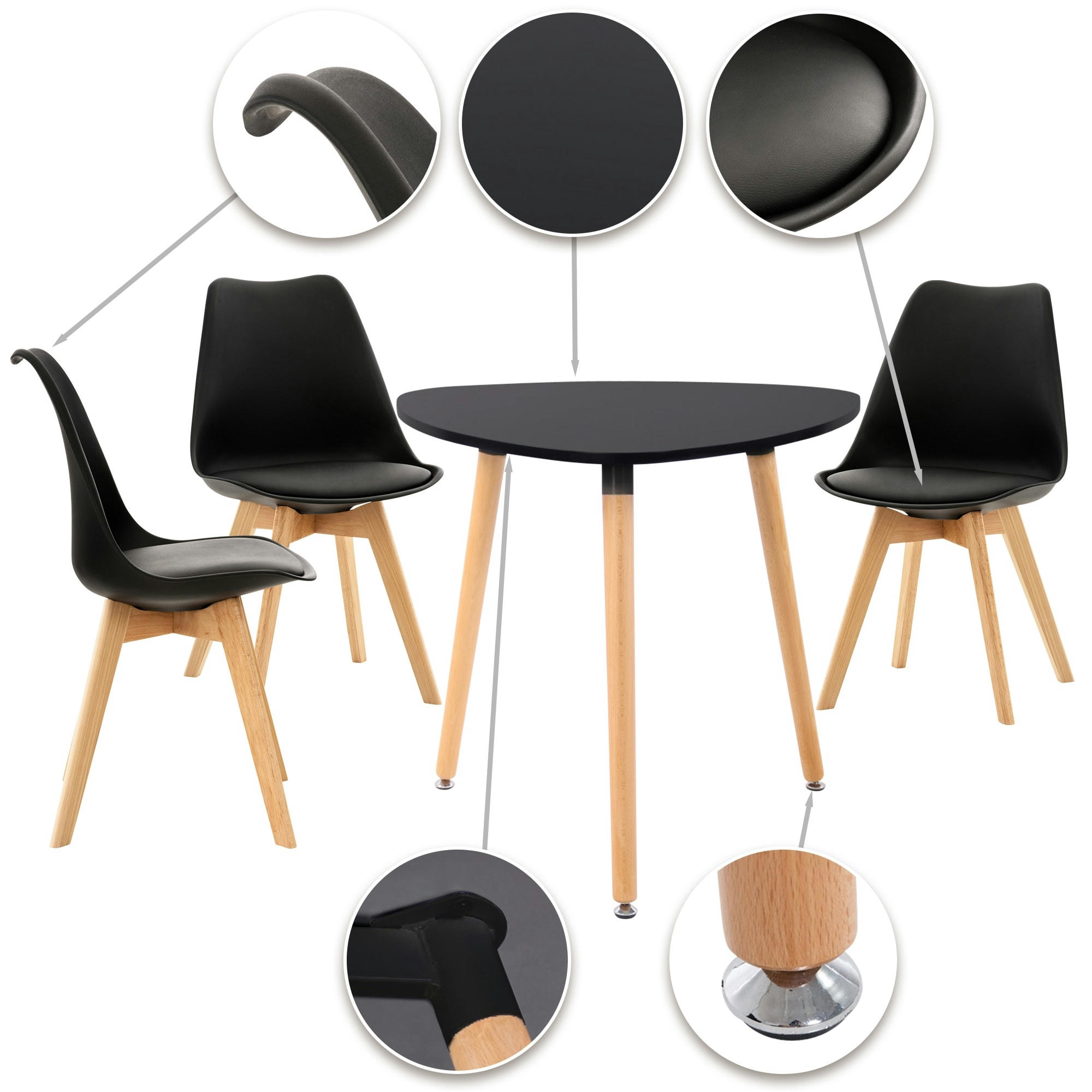 LIBANERA - Ensemble de 3 chaises et 1 table en bois Noir