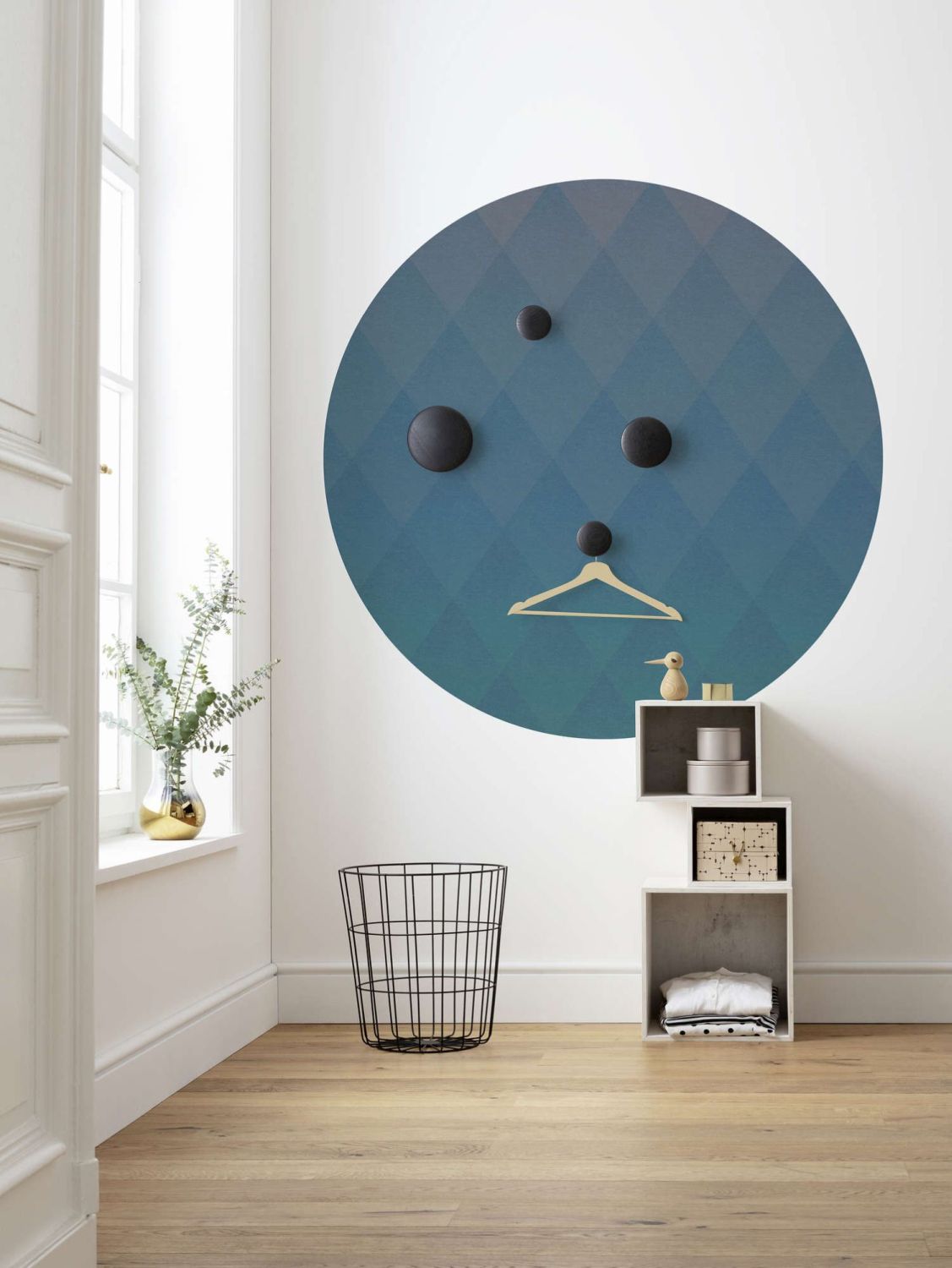 Sanders & Sanders zelfklevende behangcirkel ruit blauw - Ø 125 cm - 611754