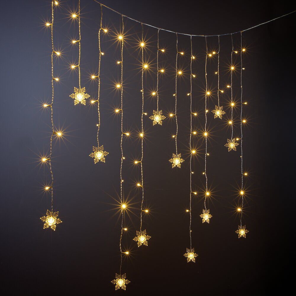 Guirlande de No&euml;l lumineuse 90LED rideau flocon blanc chaud L665cm