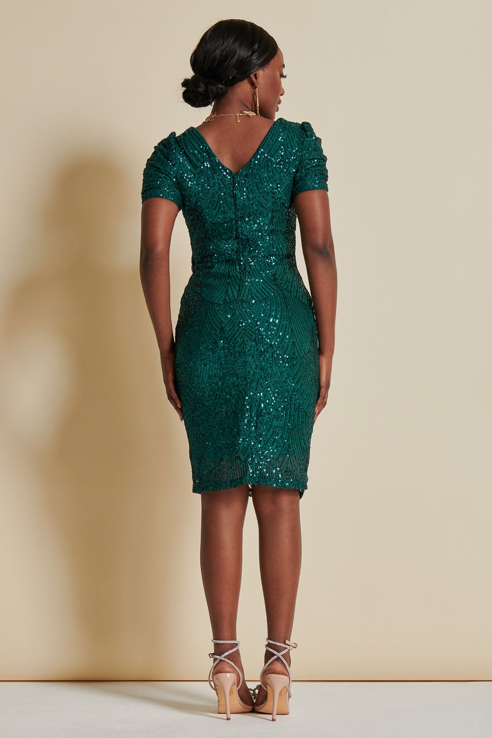 Jolie Moi Sequin Ruched Detail Pencil Dress