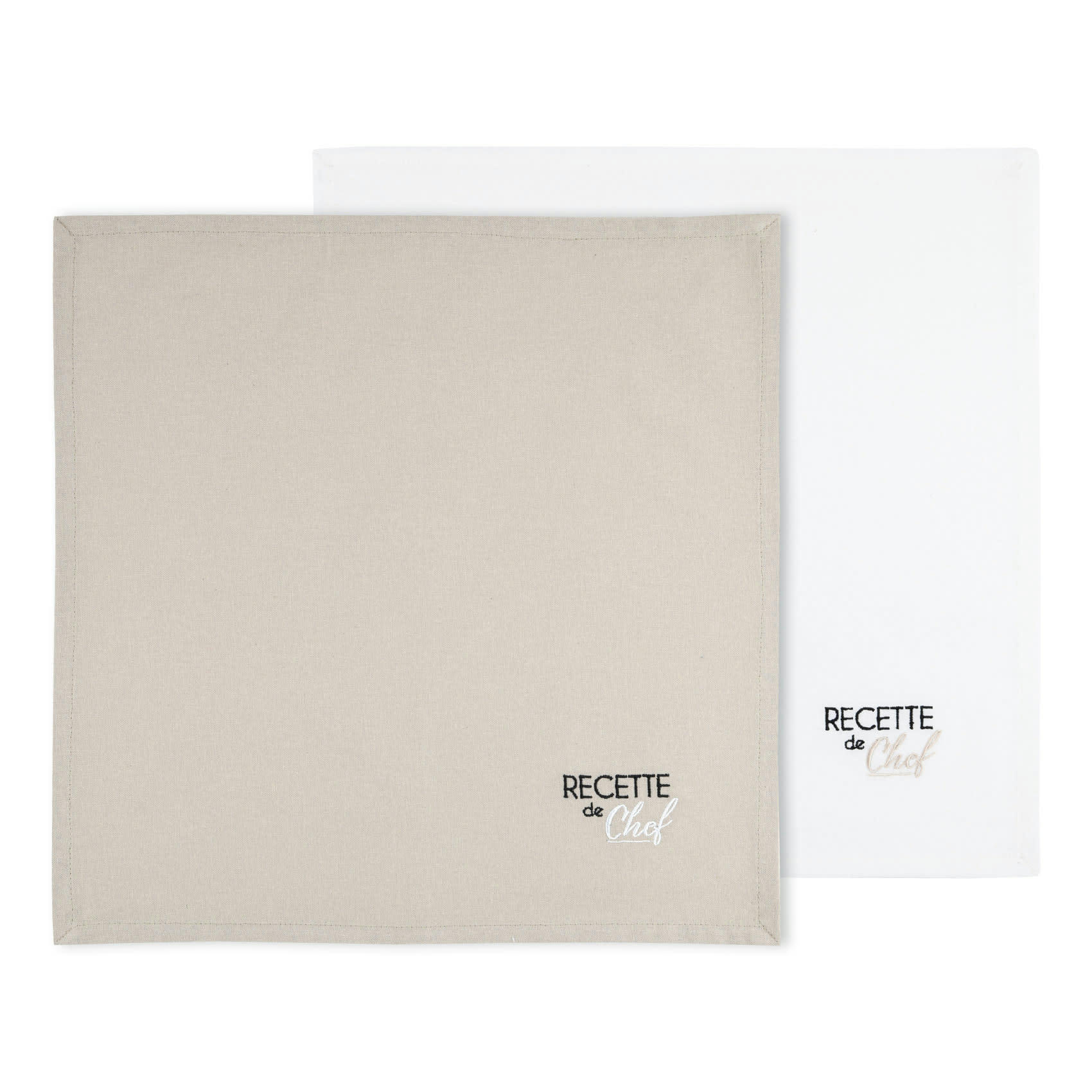- Duo de serviettes de tables bicolores coton ecru 40x40 cm