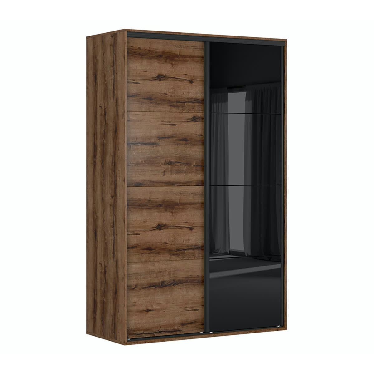 - Armoire 2 portes L150 x H240 cm stratifiés naturel et noir