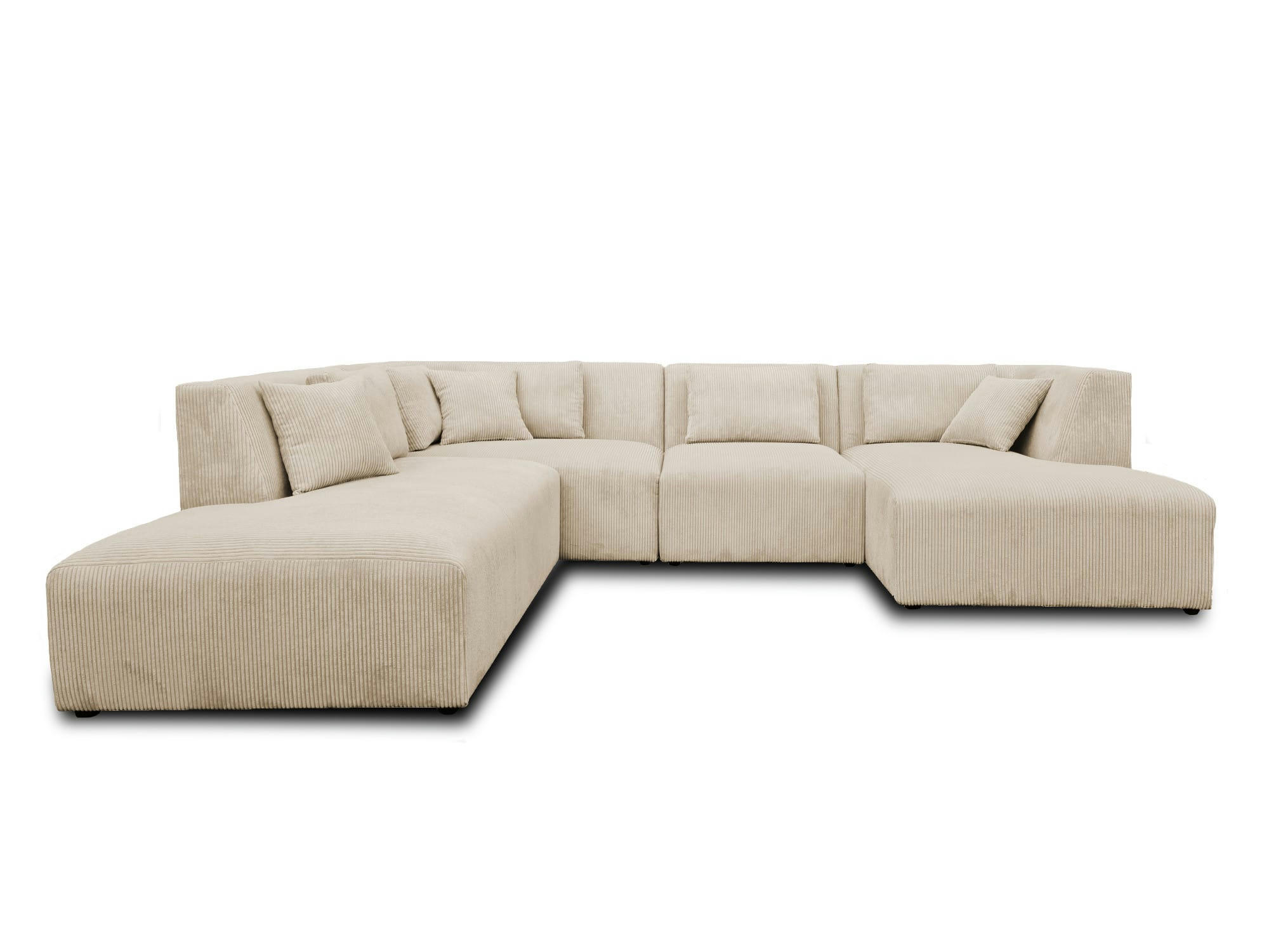 VICTOIRE - Canapé panoramique 7 places angle gauche en velours côtelé beige