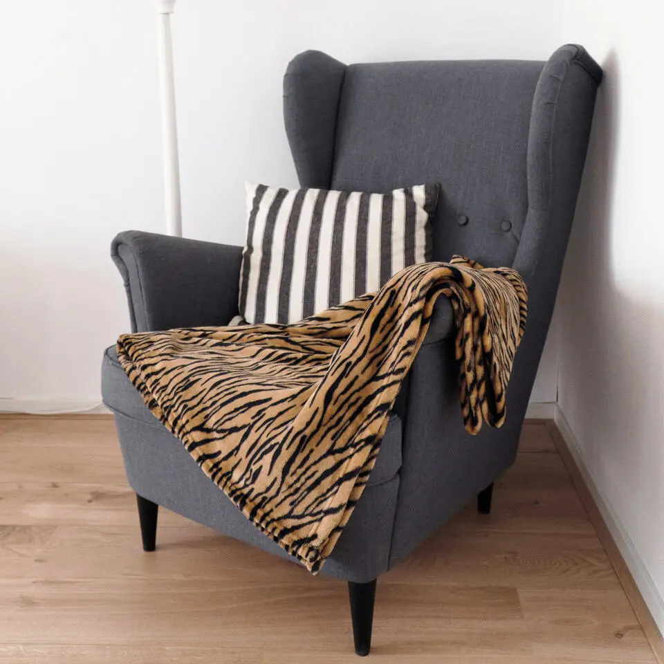 Bellatio design Plaid fleece deken - tijger print - 120 x 160cm